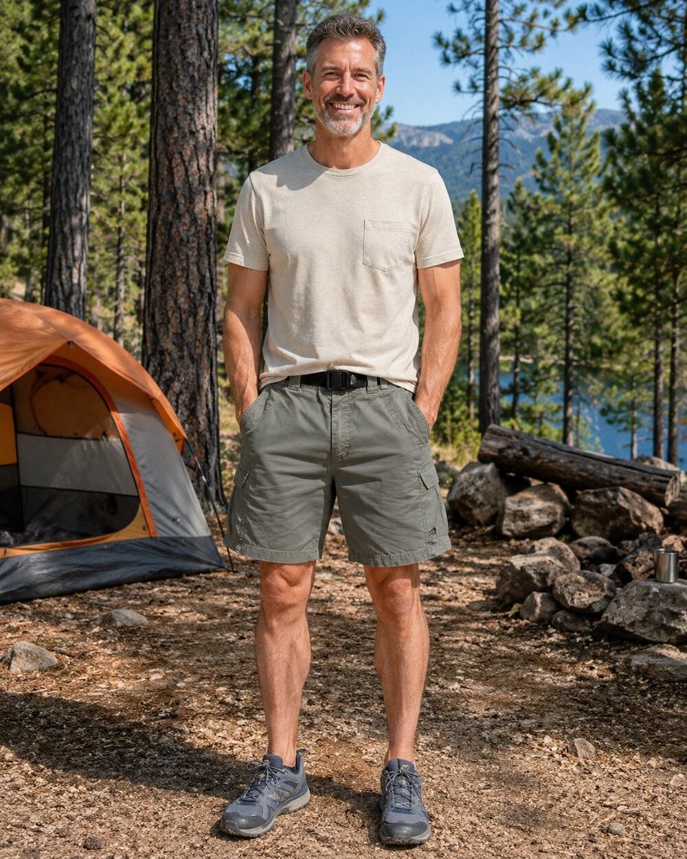 Mountain Hardwear Men’s Medium Olive Green Cotton Shorts Built-In Belt Outdoor